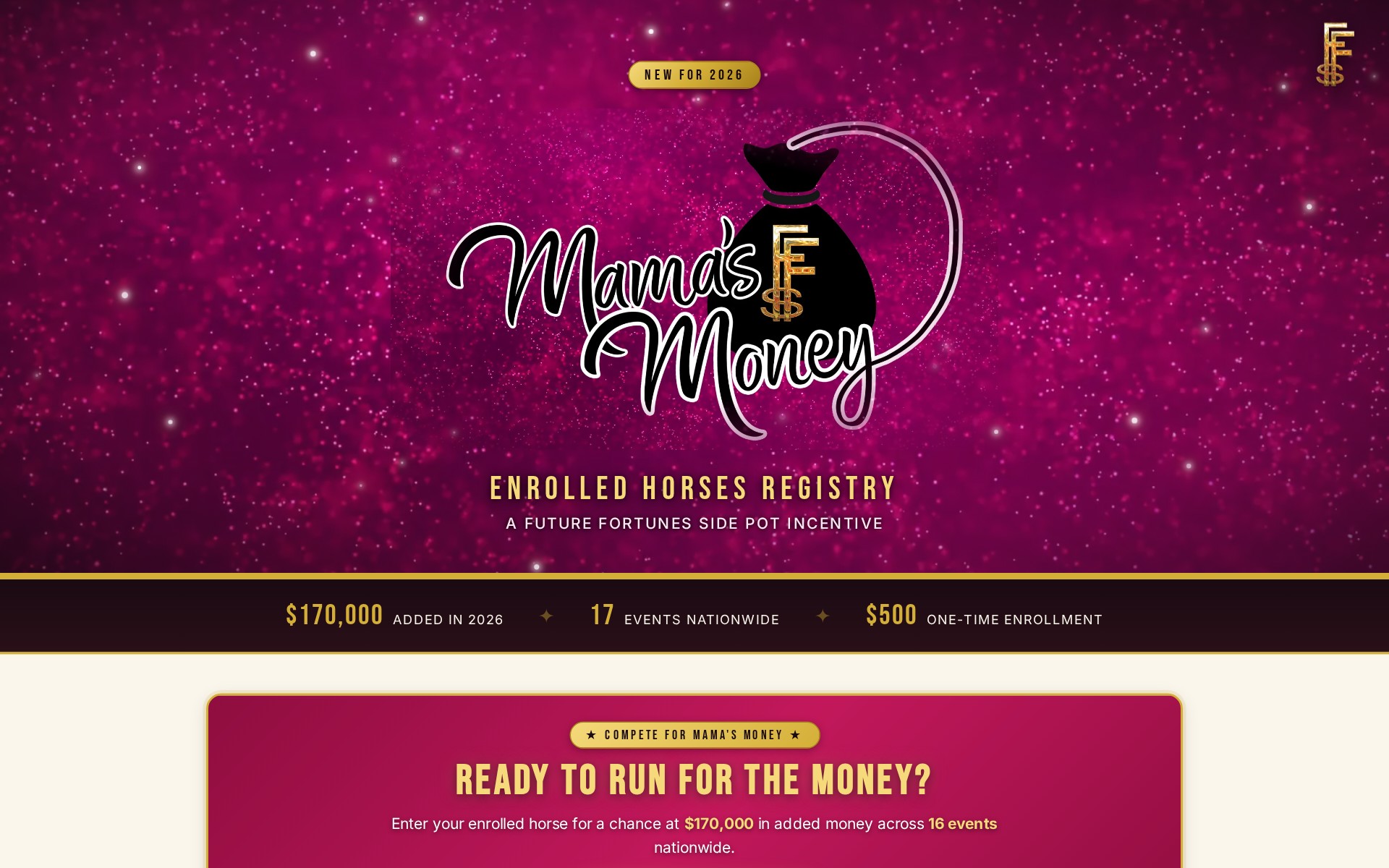 Mama's Money, an enrolled horses registry for a barrel racing incentive, built by Iron Sharp Media
