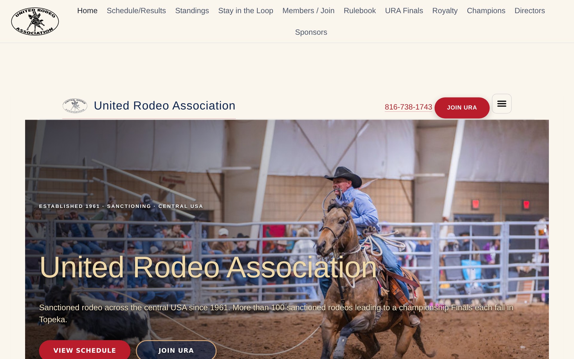United Rodeo Association, a multi-state amateur and professional rodeo association website with events, standings, membership, and sponsors, built by Iron Sharp Media